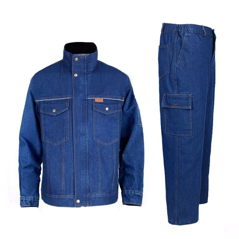 立领春秋牛仔防烫加厚加密工作服套装男女立领耐磨车间劳保电焊工
