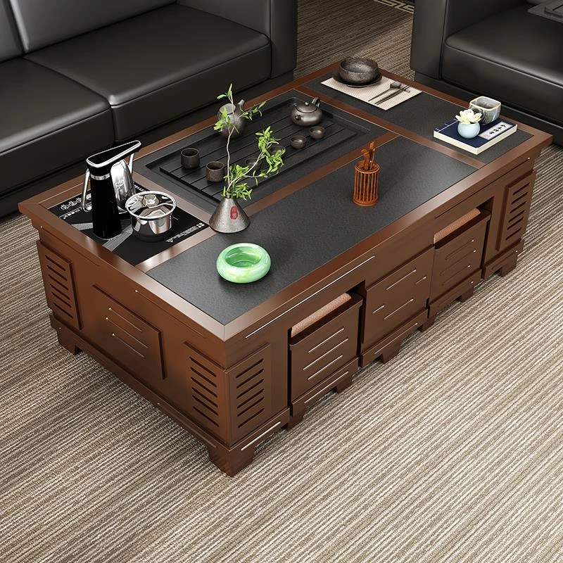 功夫茶几自动上水茶桌椅办公室家用客厅茶几火烧石一体整装套阳台