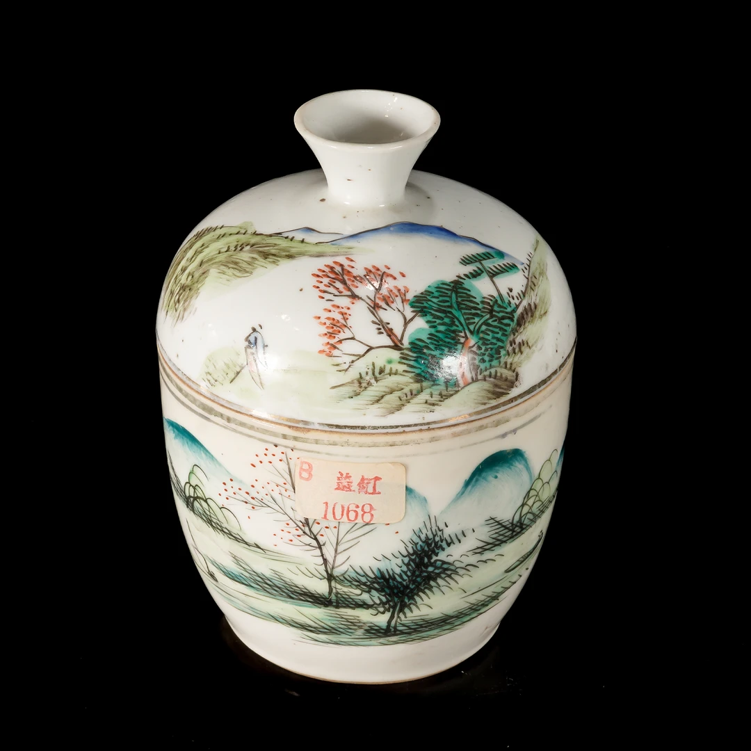 清 粉彩山水糖缸 /c1103