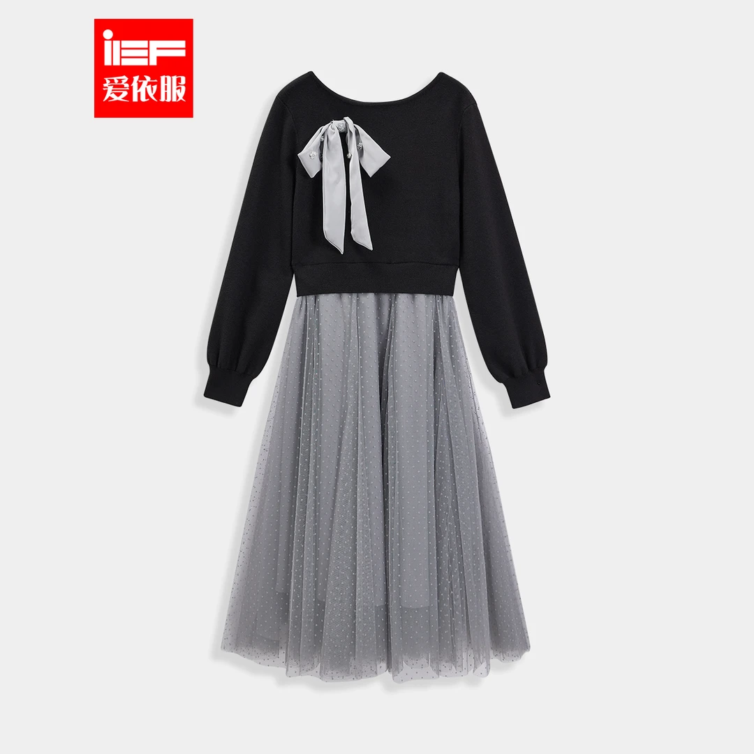 IEF/爱依服2025新款秋季高级时尚温柔法式文艺波点毛织连衣长裙