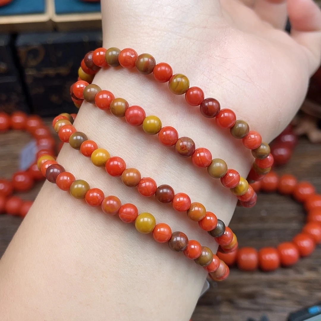 南红玛瑙未镶嵌手串巧家包浆多色共生卡5mm+多圈佛珠