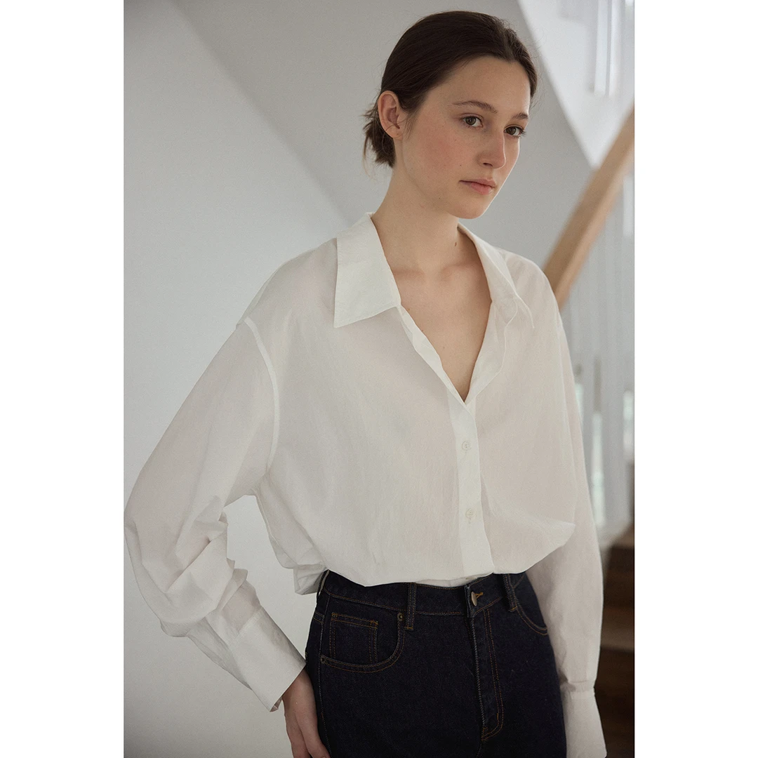 Nice people2025AW 高支水洗棉和肌理感干丝面料宽松廓形衬衫