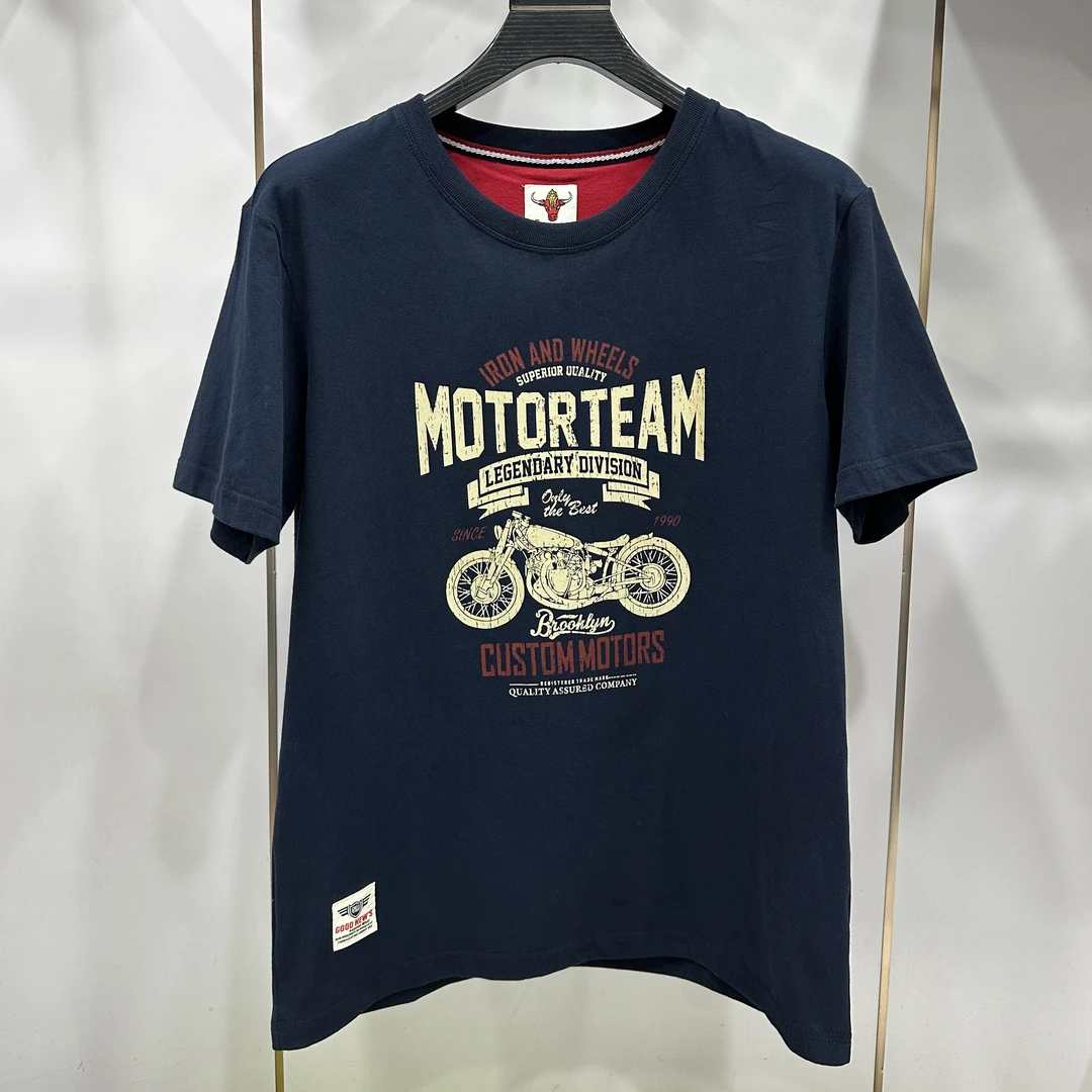 复古图案男士夏季短袖T恤全棉水洗舒适美式潮牌圆领（100%纯棉）