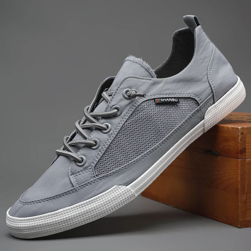 2025新款夏季男士平底帆布鞋清凉透气网鞋休闲时尚轻奢百搭板鞋子