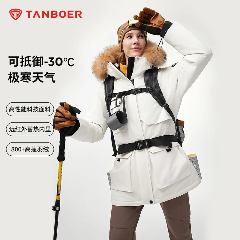 大毛领机能工装风高保暖羽绒服女蓄热简约冬季极寒宽松运动防风