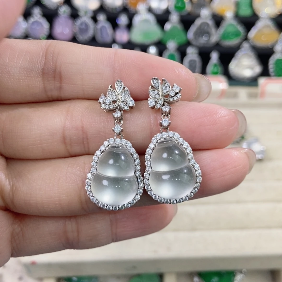 卷***柏石英质玉银S925镶嵌耳坠