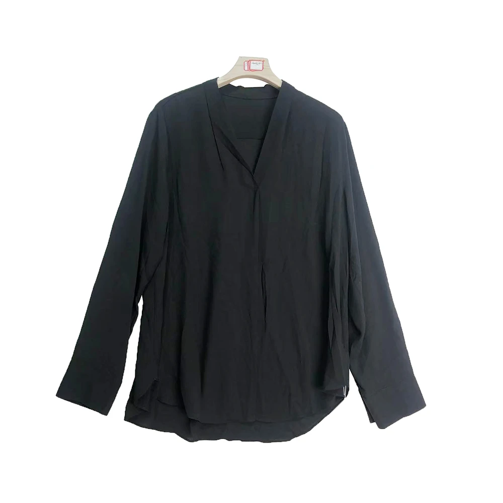 G2180【品牌撤柜 轻奢定制】时尚黑色V领飘带百搭衬衫037#