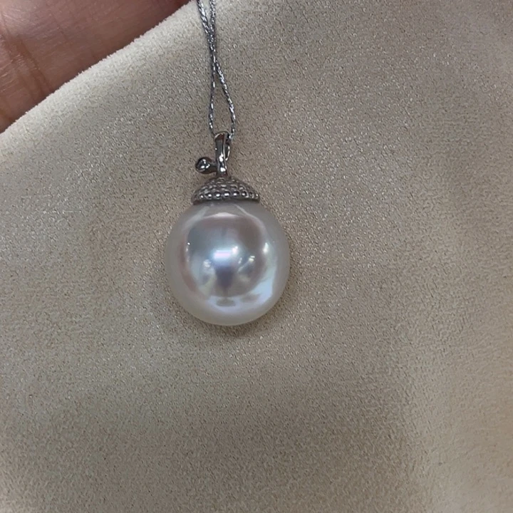 吊坠(不含链)银S925镶嵌海水珍珠13.6mm65号