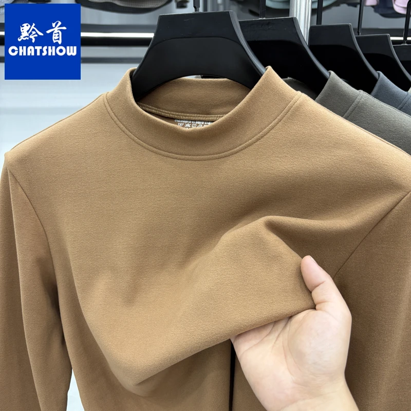 爆款磨毛德绒男士半高领卫衣秋冬纯色双面绒休闲百搭保暖打底衫男