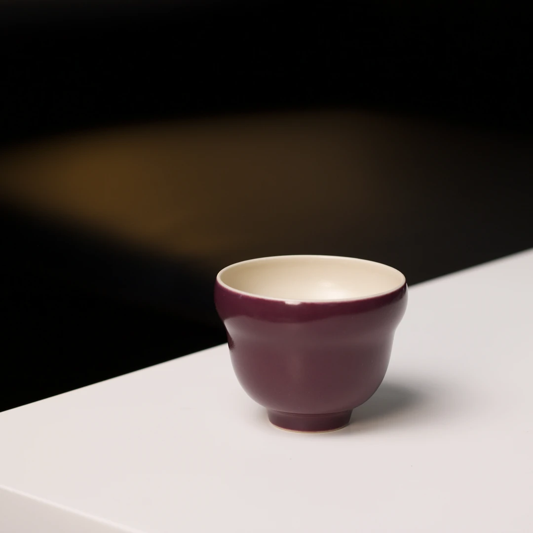 舒月 景德镇原矿高温单色釉洛苏紫色枢府釉葫芦杯茶杯 茶具 70cc