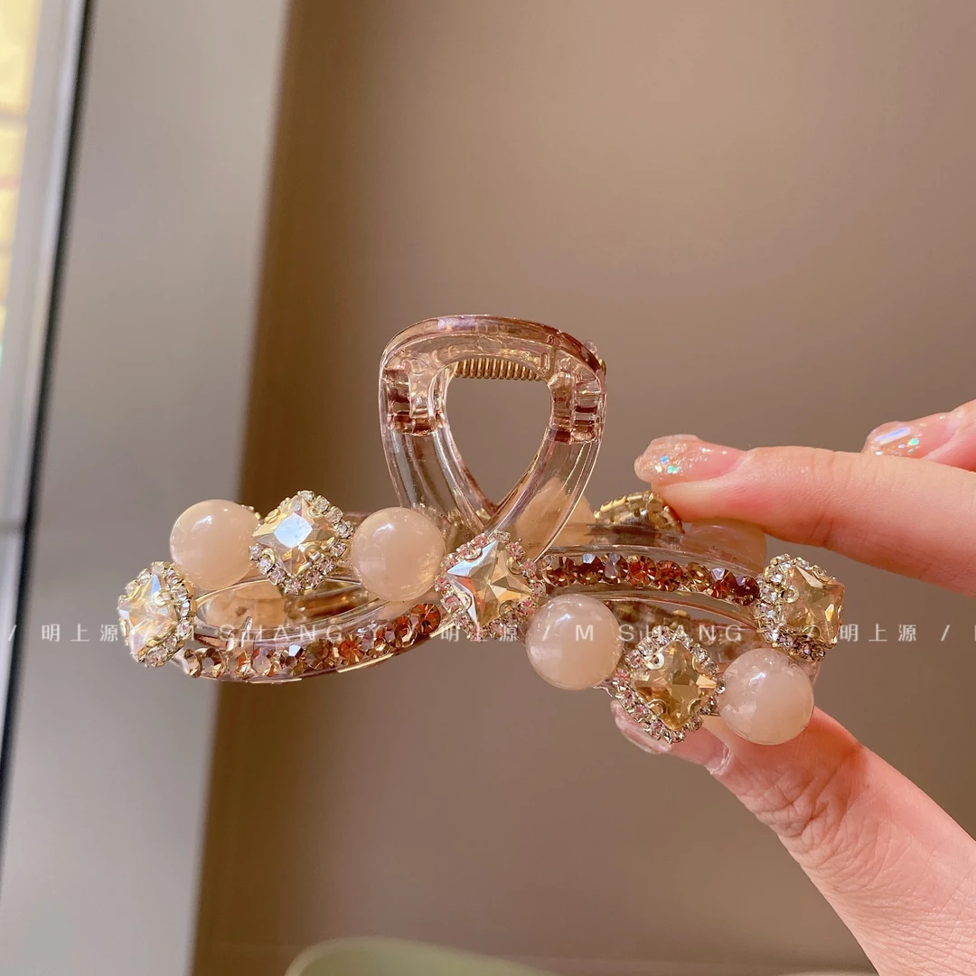 M1086春夏高级感珠珠优雅贵气中号高马尾抓夹莫奈花园风