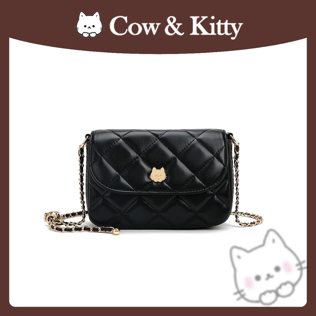 【刘叮当甄选】CowKitty/精美少女通勤菱格黑色单肩斜跨包8057黑
