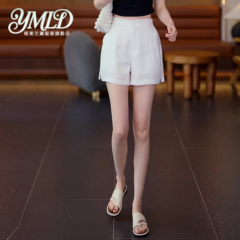 高级感亚麻阔腿短裤女夏薄款2025新款宽松显瘦小个子棉麻a字热裤