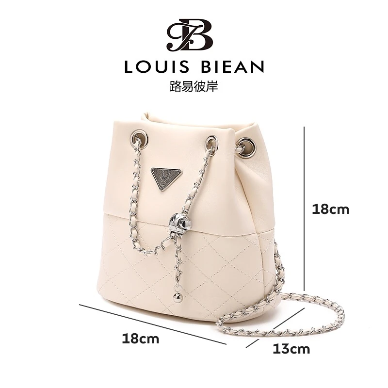 Louis biean 路易彼岸新款单肩斜挎包女包水桶小包2416白色