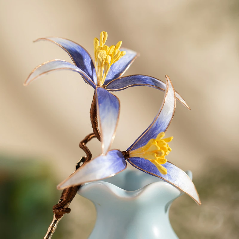 原创非遗绒花水仙发簪高级汉服头饰配饰