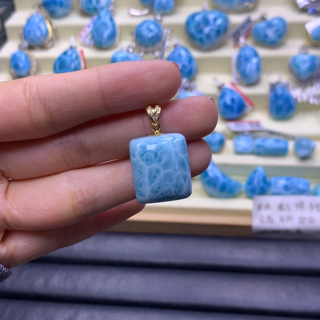 针钠钙石（海纹石）银S925镶嵌吊坠(不含链)无事牌吊坠色差略异