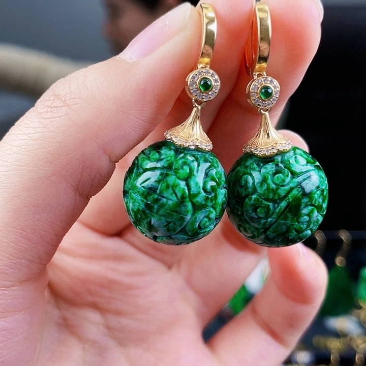 翡翠耳饰银S925镶嵌饰品