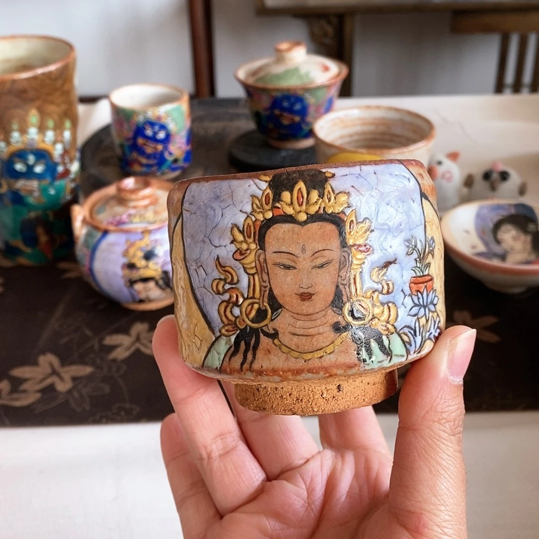 手工手绘大势至茶杯