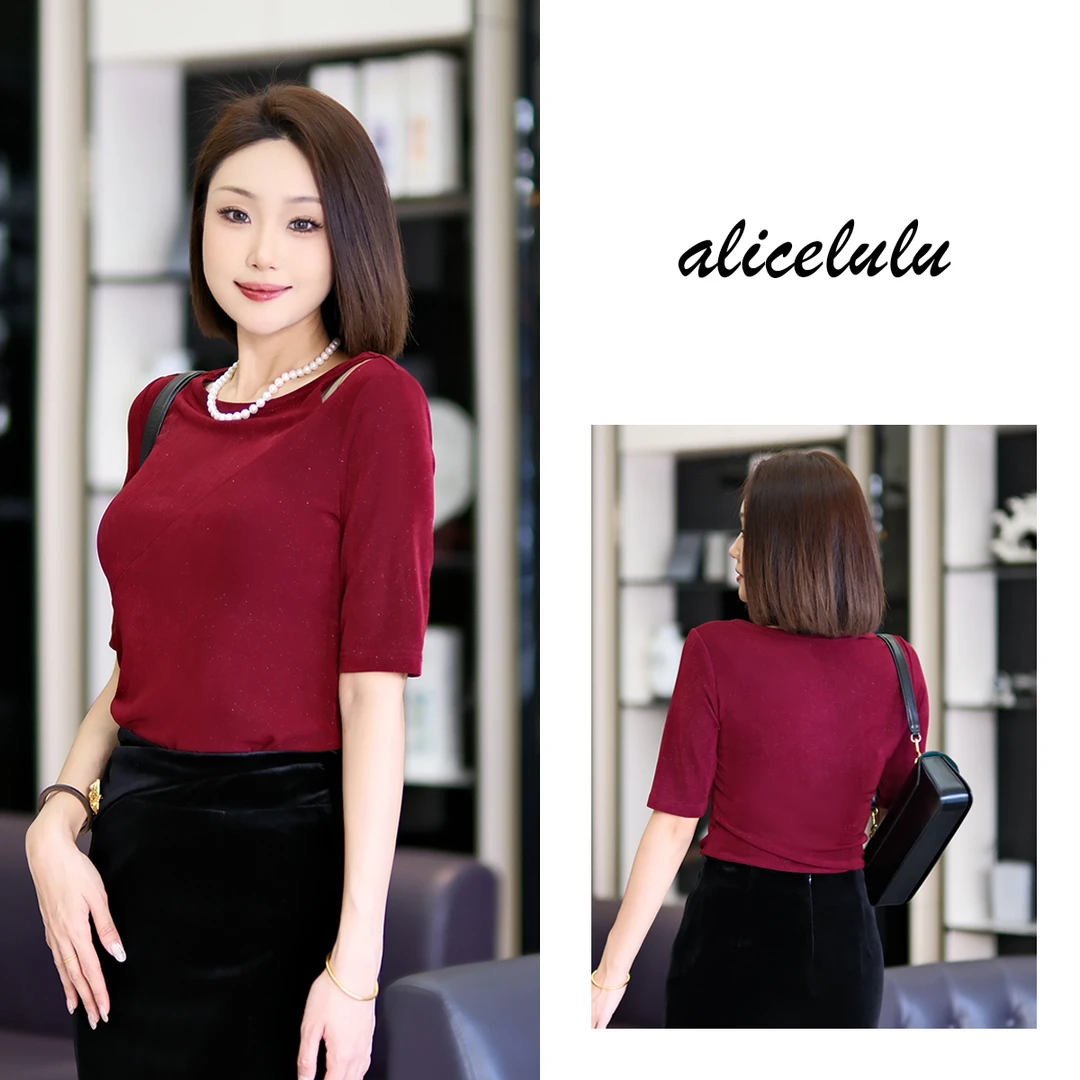 1 ALICE 酒红曼妙衬衫 弹力显瘦 交叉设计 S2141986L