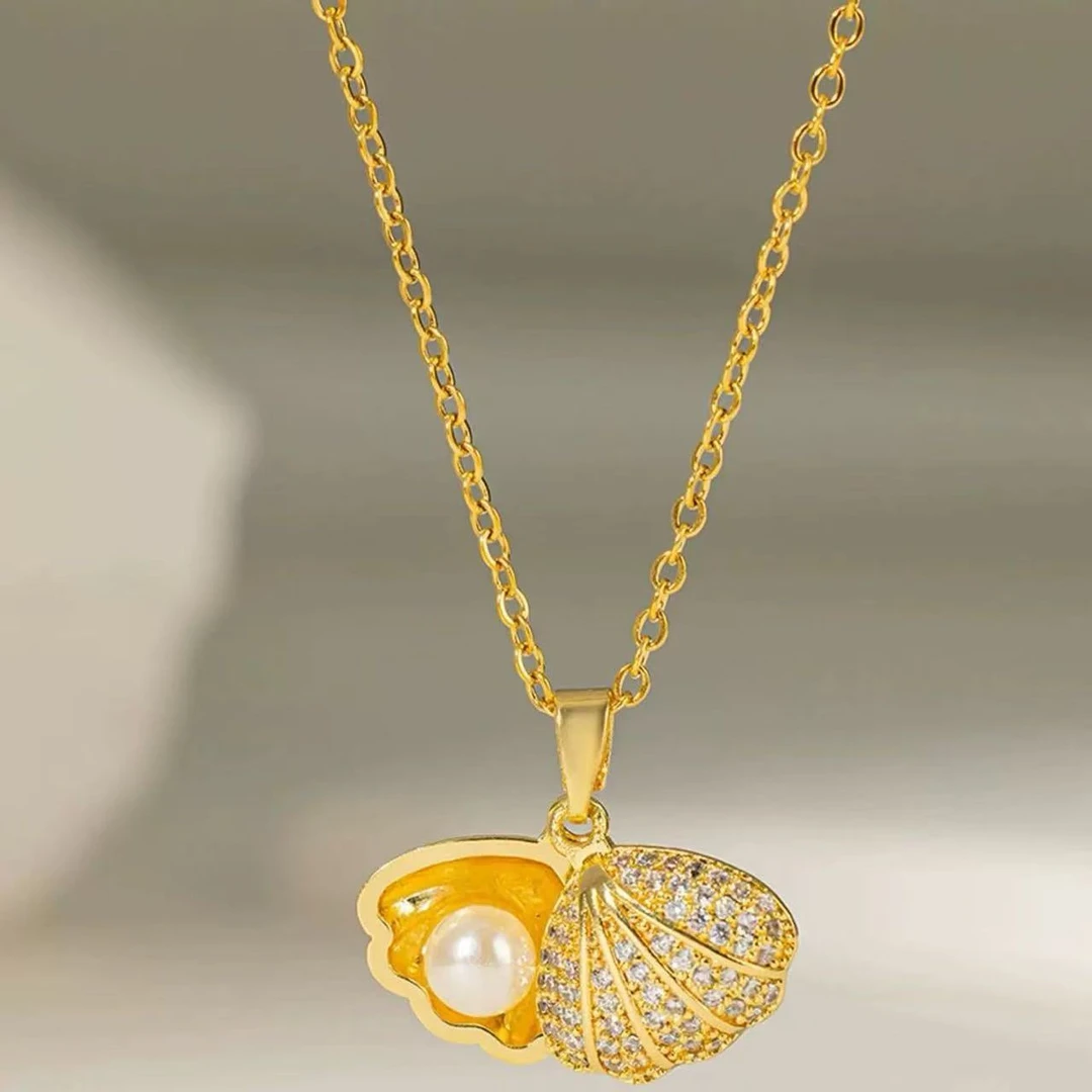 钛钢项链 爆款韩版珠珠贝壳钛钢项链轻奢时尚温柔百搭XL0086