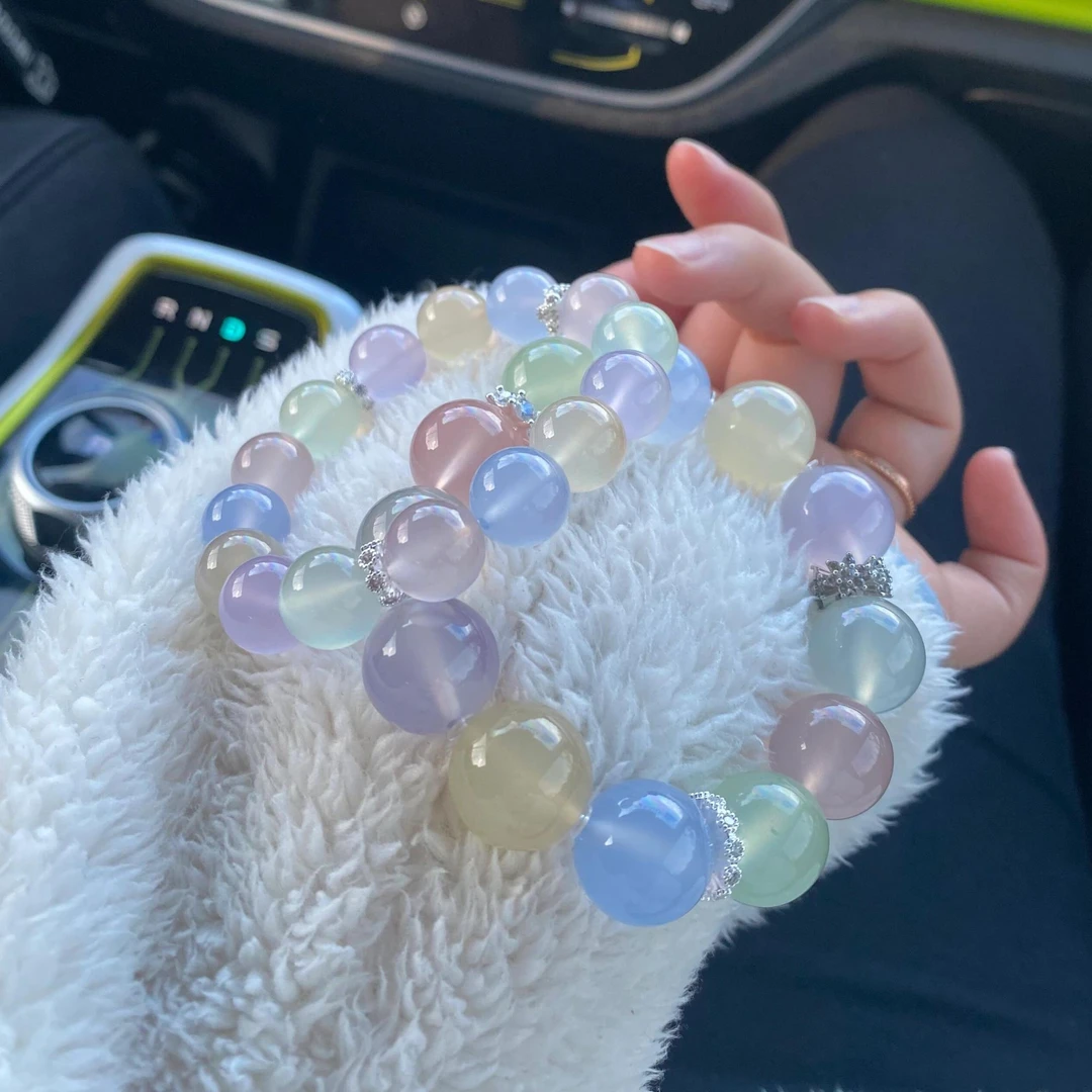 新款多巴胺手串轻奢多宝手串天然玛瑙玉髓马卡龙色手串多样性发一