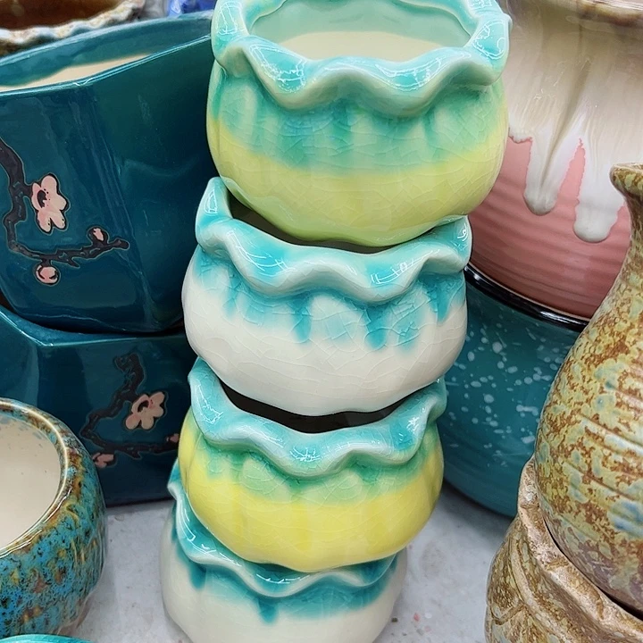 多肉绿植陶瓷花盆9.9包邮，有孔