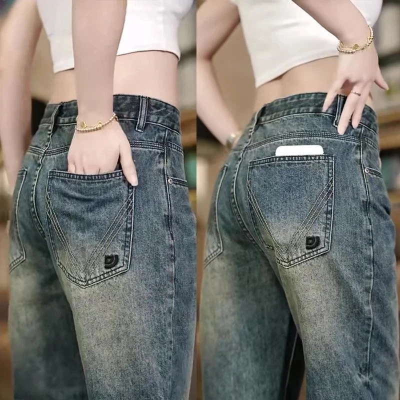 秋季高端复古刺绣牛仔裤男2025新款微宽松锥形长裤水洗怀旧牛仔裤