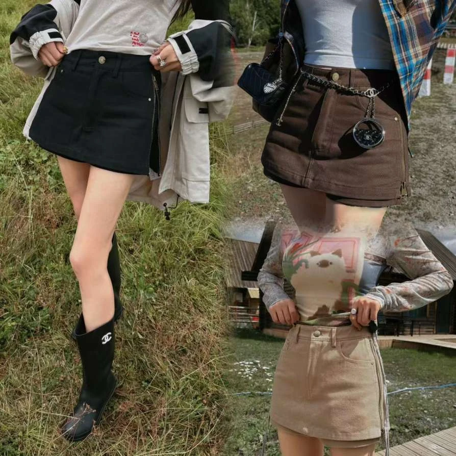 姗蔓深圳原版/115此刻怦然~时髦辣妹百搭侧拉链设计牛仔短裤裙