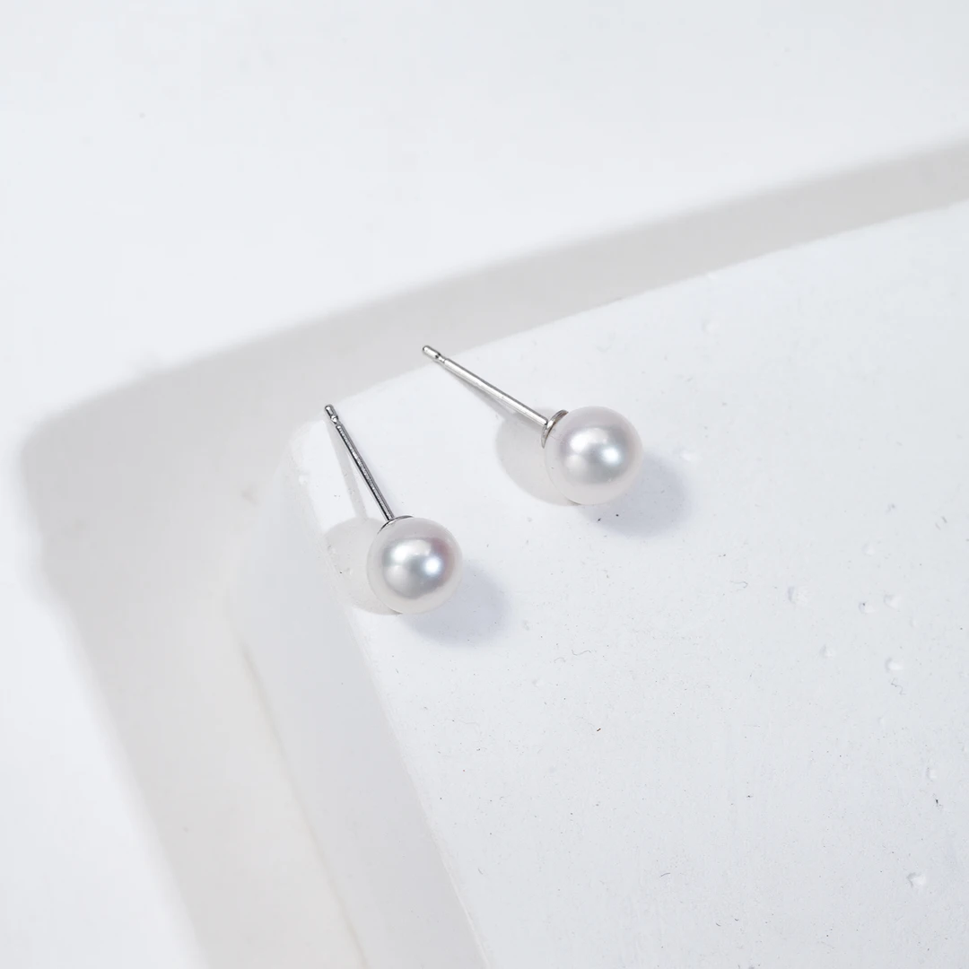 【清完下架】6-7mm天然淡水99正圆无暇AK珍珠素耳钉空姐耳钉高亮
