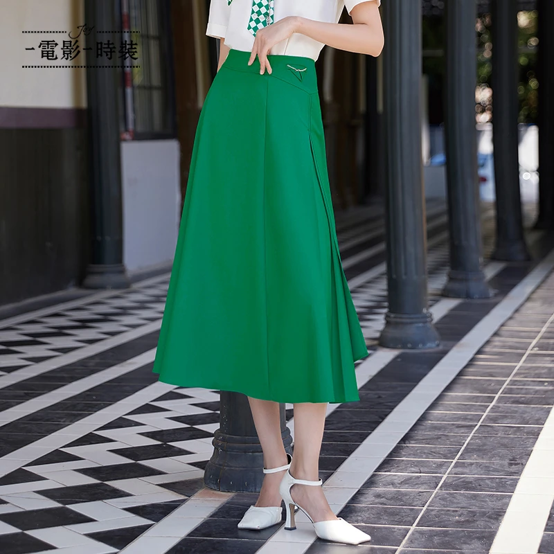 【小杨总专属】一电影一时装绿色经典a字垂感半截裙FCDQ126658