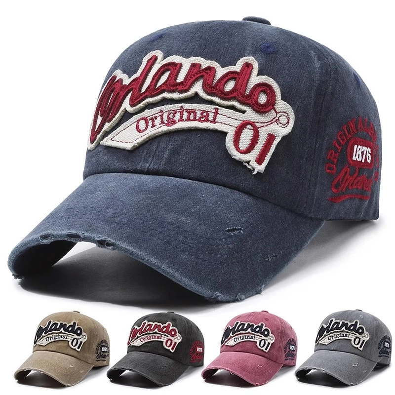 水洗做旧鸭舌帽男春秋季破洞字母刺绣美式棒球帽女显脸小遮阳帽子