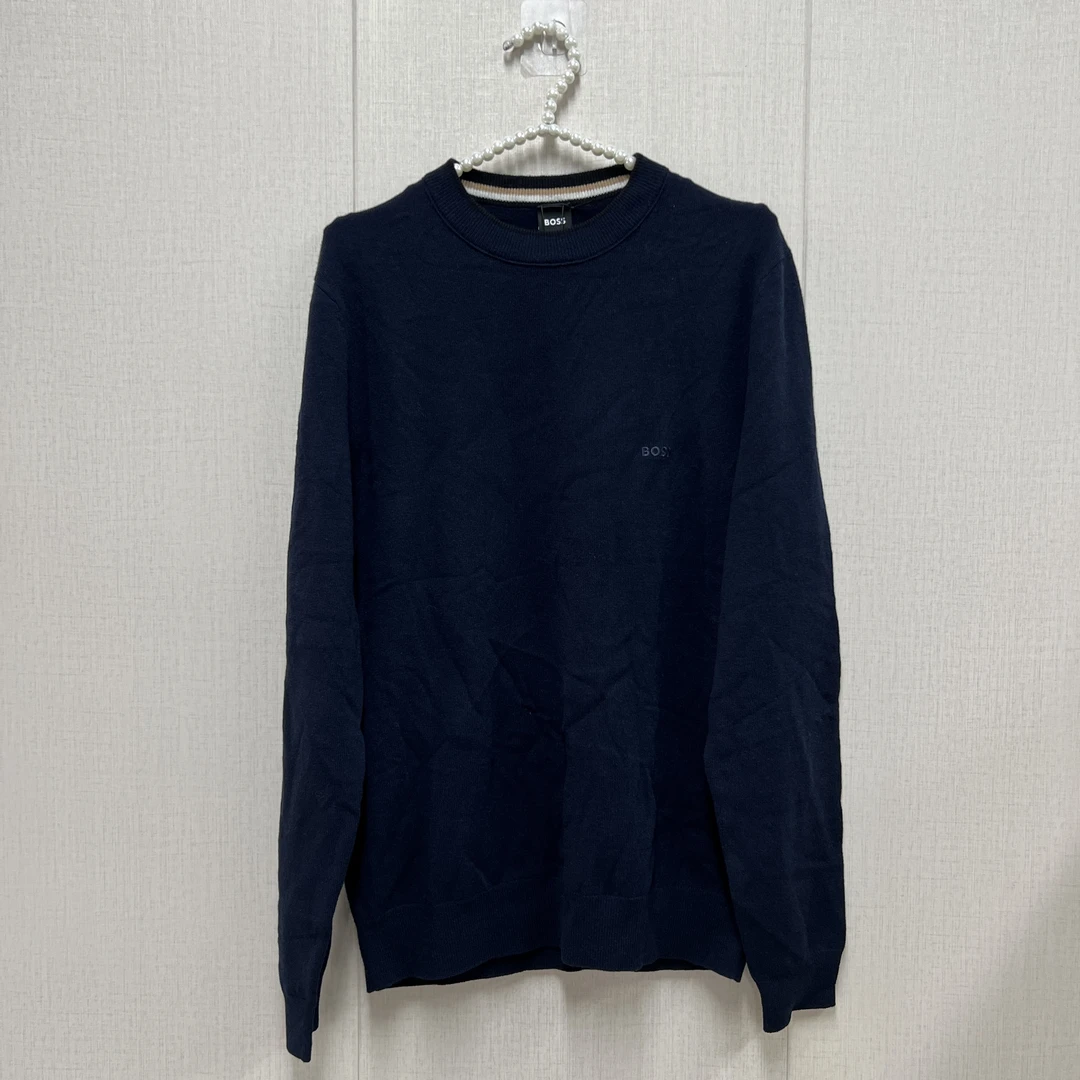 HUGO BOSS/雨果博斯 hu109 深蓝毛衣 百搭圆领套头