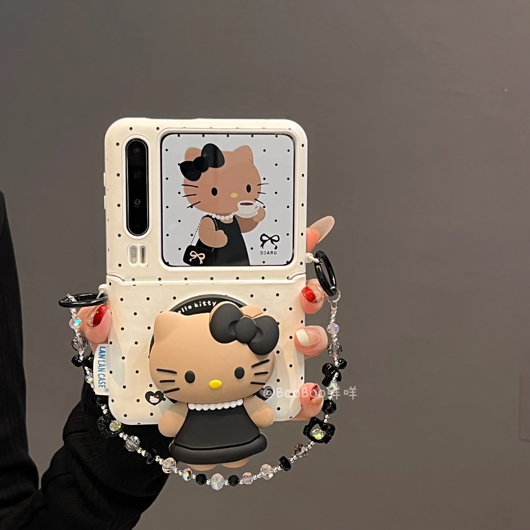 波点公主黑皮kt猫磁吸支架适用华为PuraX手机壳pockte2小米Flip2