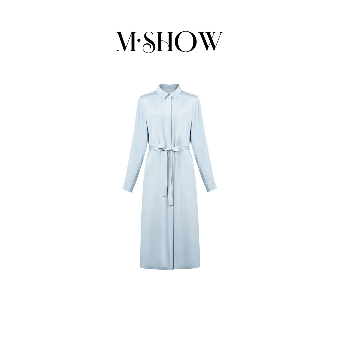 【重磅真丝】100%桑蚕丝32姆米重绉方领女士长袖真丝连衣裙5237L