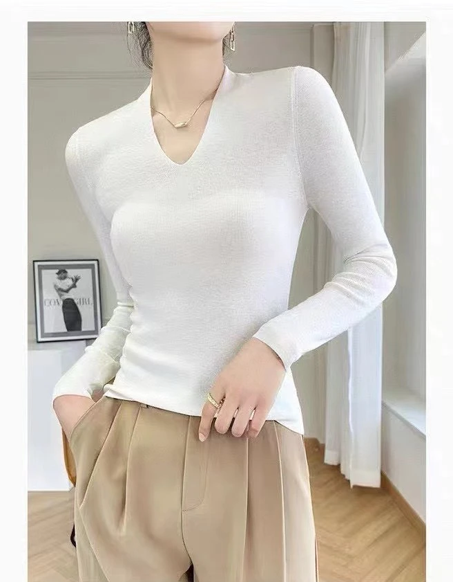 美娅MY V领羊绒气质修身上衣
