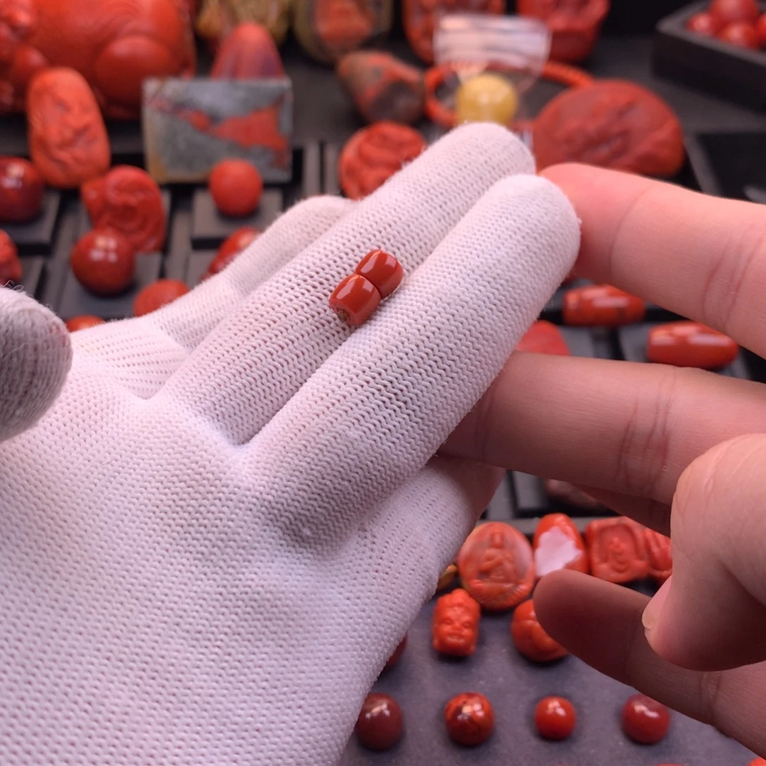 南红玛瑙未镶嵌川料原矿满色满肉精工直切对珠7mm