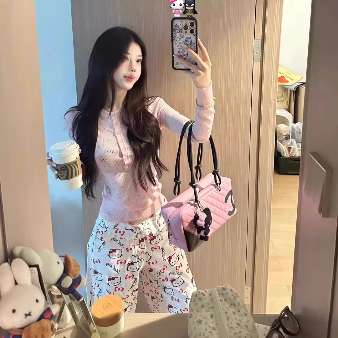 春季辣妹复古镂空针织衫打底亨利衫女长袖修身设计感T恤粉色上衣