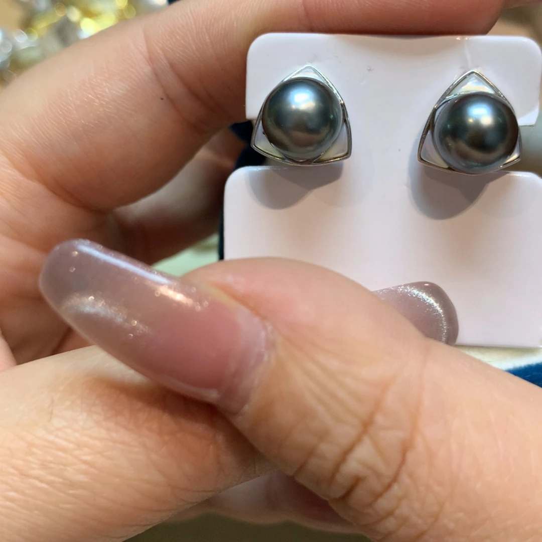 海水珍珠耳饰银S925镶嵌