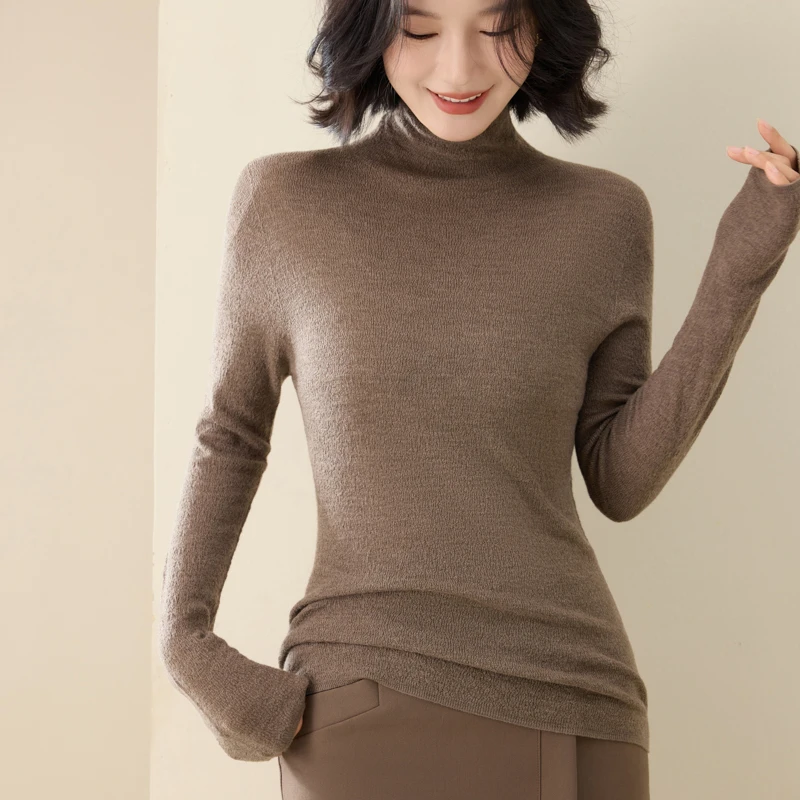 品牌2025新款百搭羊毛衫长袖无缝扬子纱针织修身纯色内搭打底衫