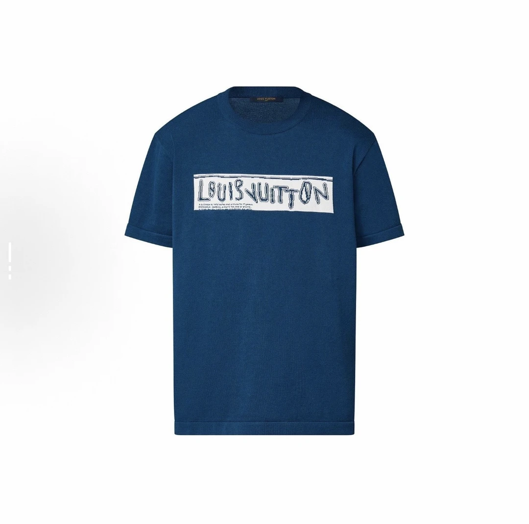 未使用 LouisVuitton/路易威登 蓝色针织logo短袖 4L码/全新