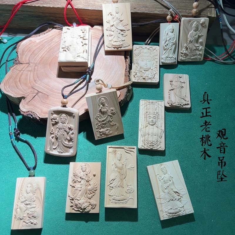 46方牌莲花站立观世音菩萨纯天然老山桃木观世音菩萨平安无事牌