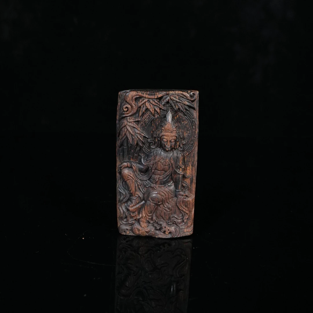 A6128 越南富国岛沉香土沉沉水紫竹观音 3.18x0.95x5.9cm 14.63g