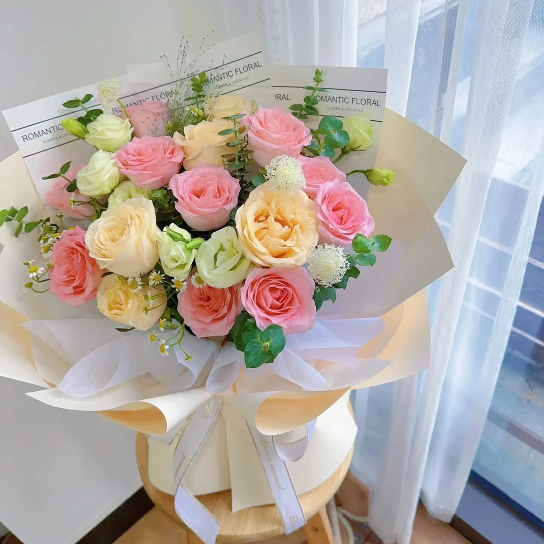 无悔 10朵粉玫瑰5朵香槟玫瑰花束送女友闺蜜妈妈生日母亲节鲜花