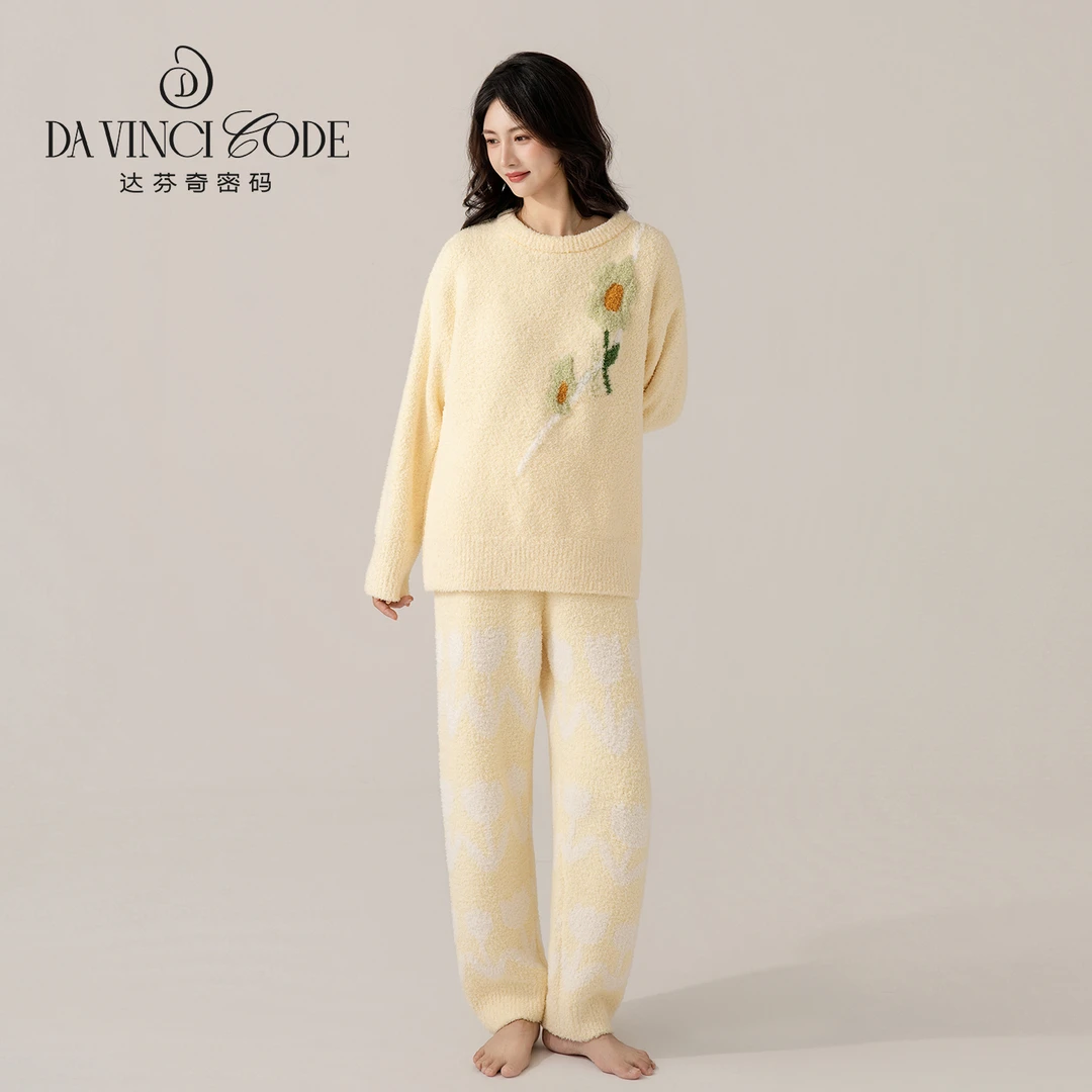 DAVINCIART【01-010】秋冬睡衣女半边绒套装保暖情侣款大码家居服