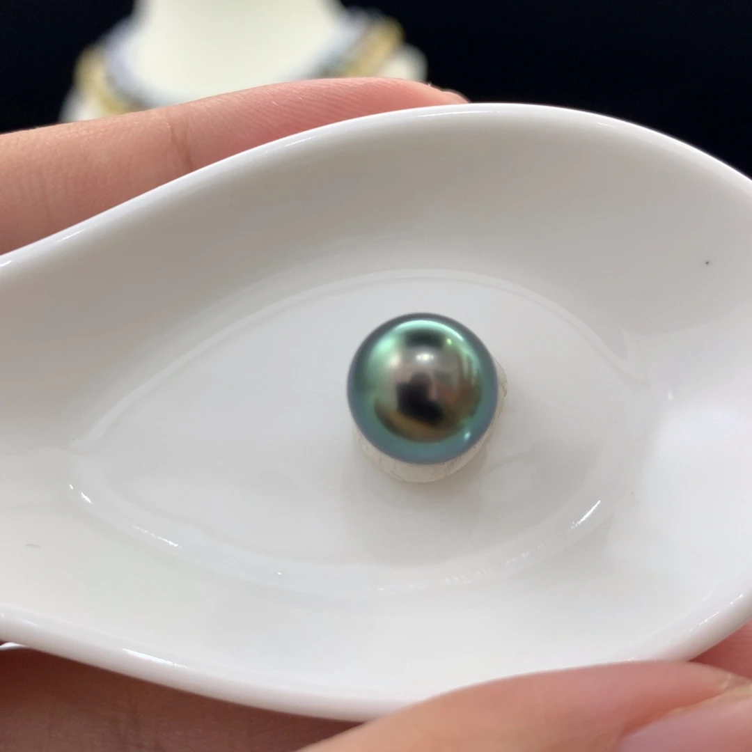 未镶嵌裸珠定制海水珍珠极光拉贡绿10+孔后无暇