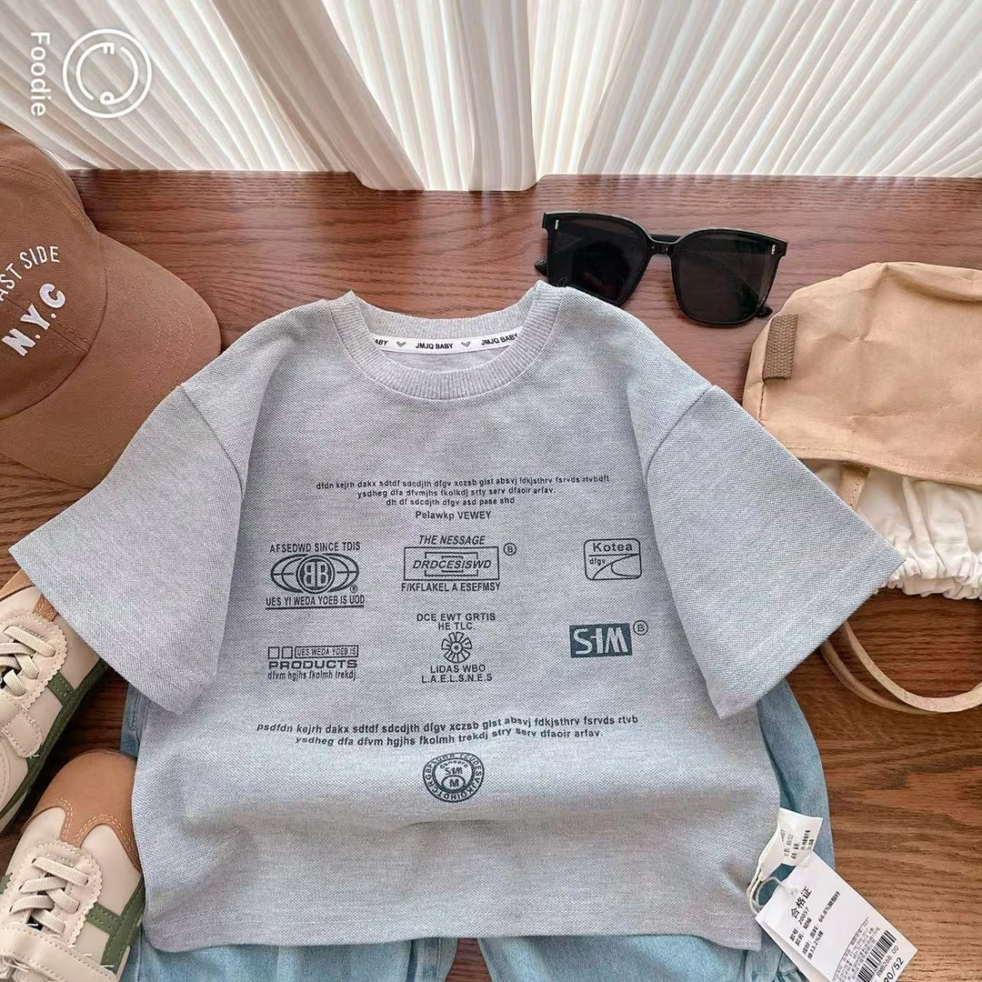 【JMJQ 20057】夏季儿童韩版高克重加厚街潮印花质感套头短袖