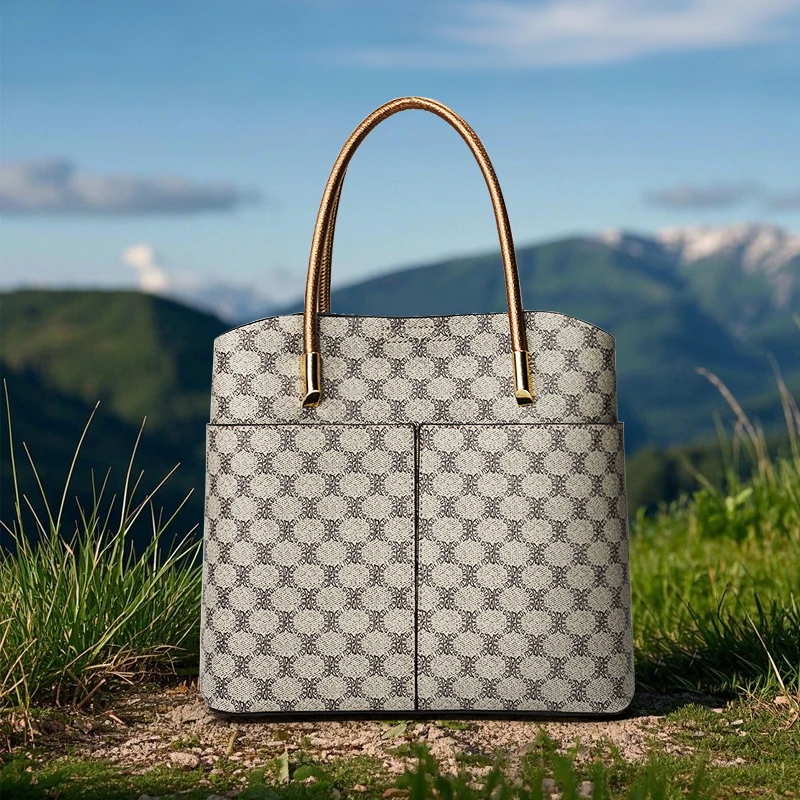 DIGERUI/蒂阁瑞水桶包斜挎包时尚格子真皮包商务韩版气质潮流百搭