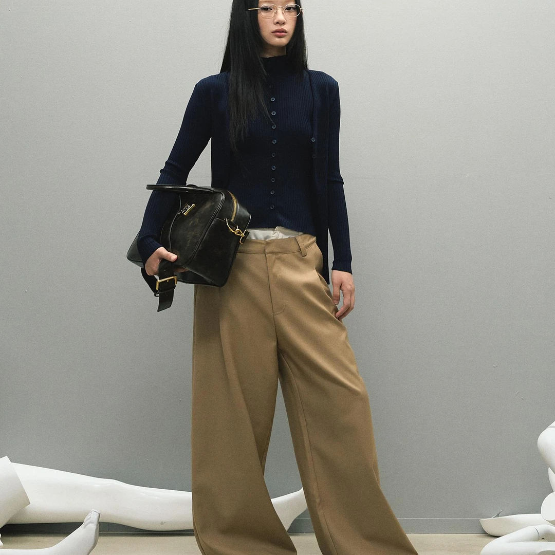 【LaluneDuCiel】复古垂感低腰假两件西装裤女秋LXCK00131