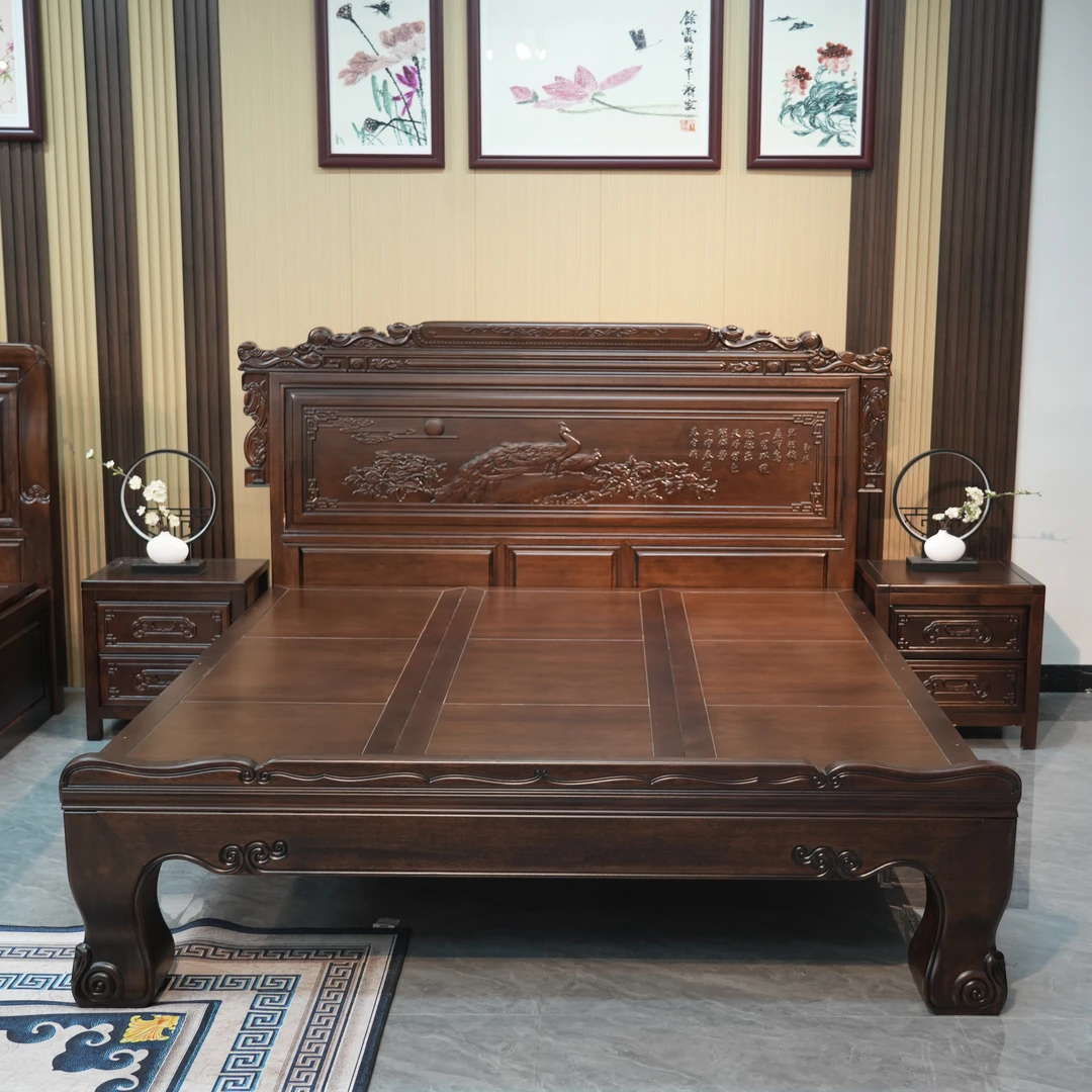 【兰亭序】红檀木1.8米双人床实木床主卧婚床大床明清古典雕花床