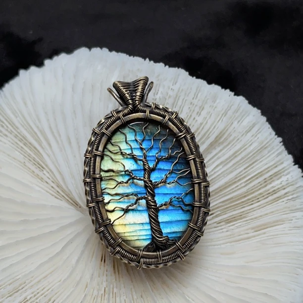 黄铜做旧手工制作条纹生命树设计款颈饰首饰编织（可碰水）